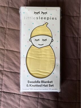 Little Sleepies Swaddle Blanket & Knotted Hat Set - Yellow Bamboo Viscose